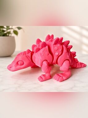 Articulated 3D Printed Pink Dinosaur Toy Stegosaurus Movable Joints